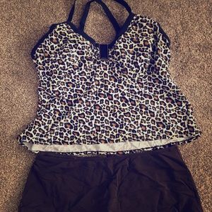 Leopard Print Bathing Suit with Skirt